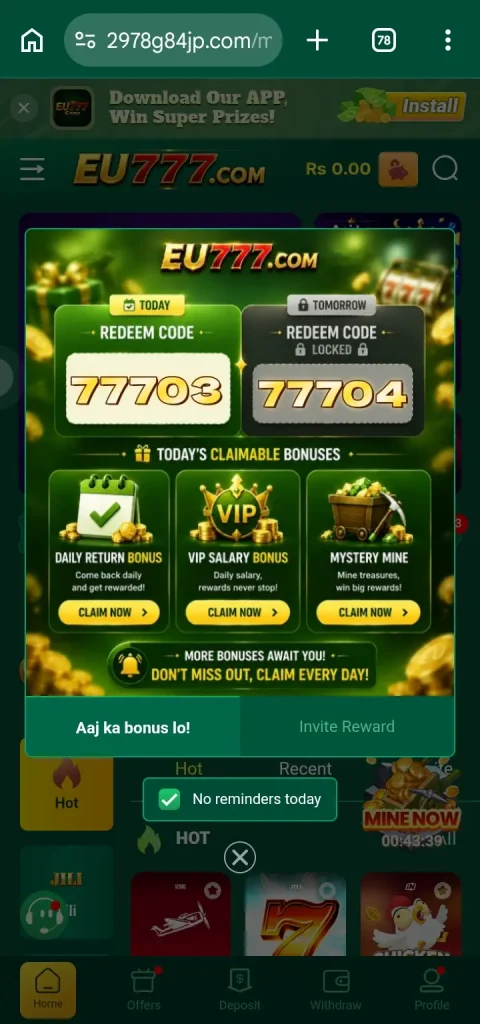 Eu777 Game VIP Bonus