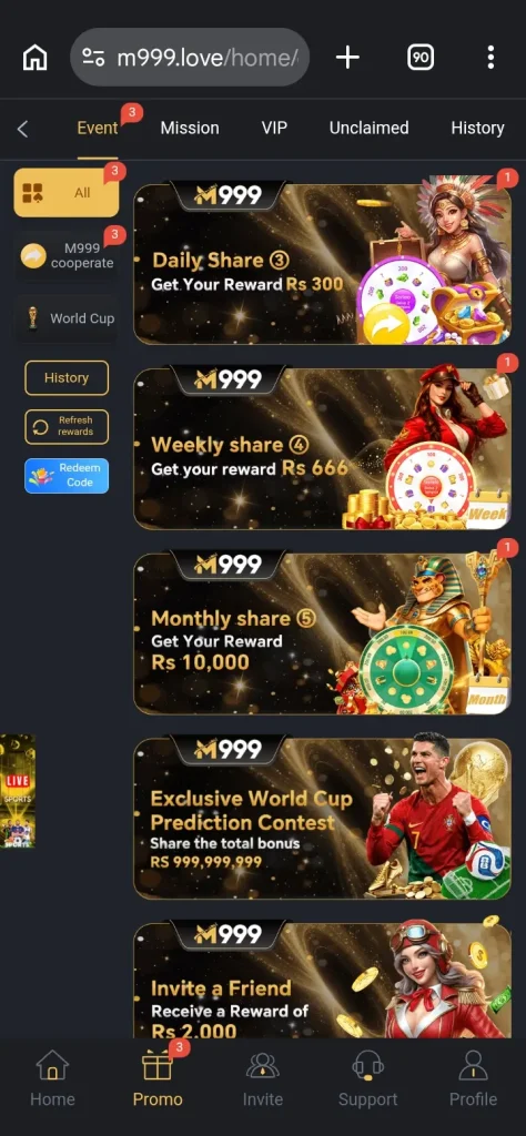 M999 Game VIP Bonuses App in Pakistan.